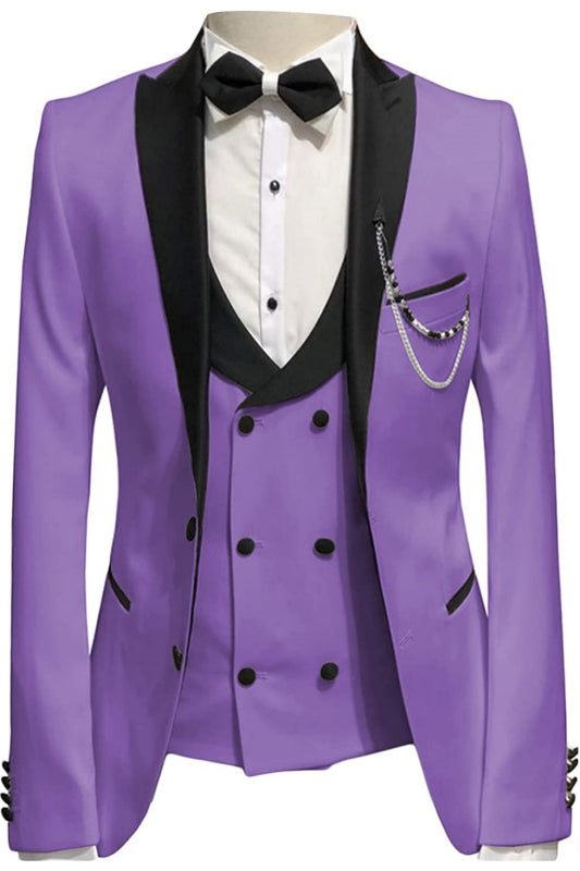 Purple Peaked Lapel 3 Piece Slim Fit Prom Suit