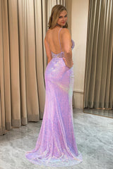 Purple Prom Dress Mermaid Backless Long Corset Evening Dress With Slit