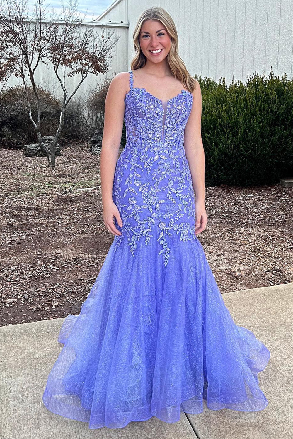 Purple Prom Dress Mermaid Long Evening Dress with Appliques