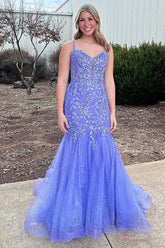 Purple Prom Dress Mermaid Long Evening Dress with Appliques