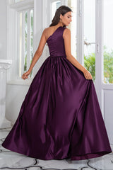 Purple Prom Dress One Shoulder A Line Evening Dress