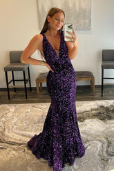 Purple Prom Dress Sequined Evening Dress