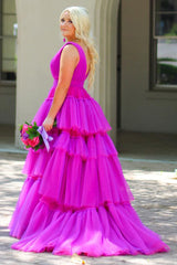 Purple Prom Dress Tiered Tulle A Line Evening Dress