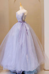 Purple Prom Dress Tulle Lace Long Prom Gown Formal Evening Dress