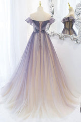 Purple Prom Dress Tulle Long Evening Dress