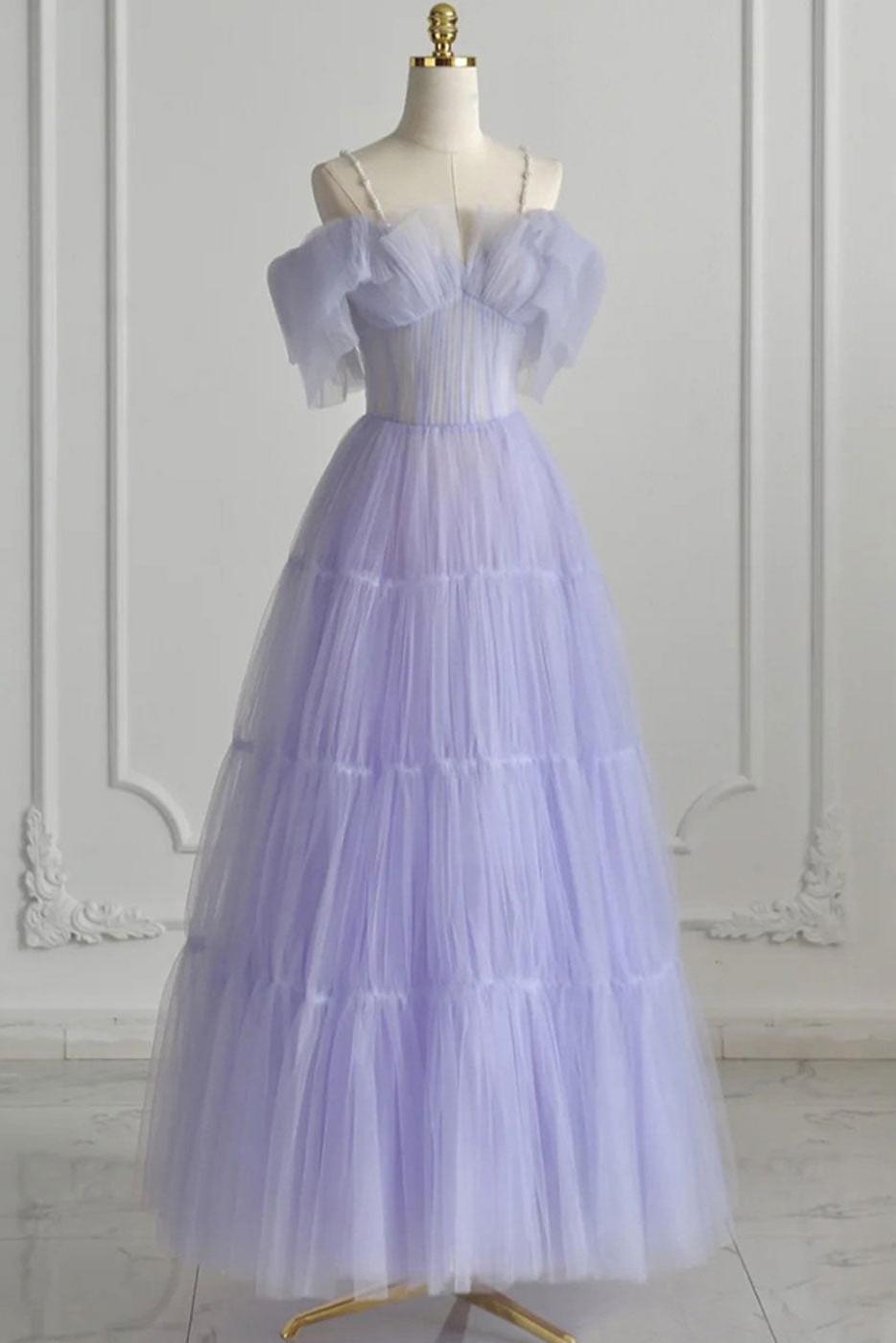 Purple Prom Dress Tulle Long Evening Dress
