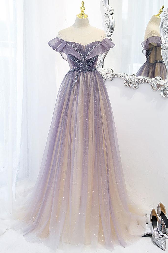 Purple Prom Dress Tulle Long Evening Dress
