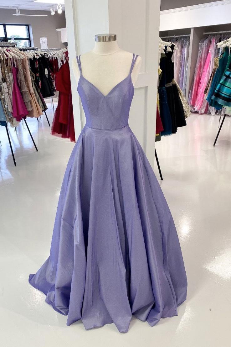 Purple Prom Dress V Neck Satin Long Evening Dress