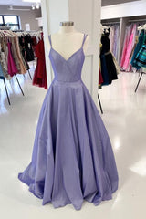 Purple Prom Dress V Neck Satin Long Evening Dress