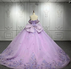 Purple Quinceanera Dress Flower Bow Ball Gown Sweet 16 Dress