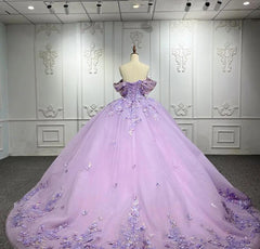 Purple Quinceanera Dress Flower Bow Ball Gown Sweet 16 Dress