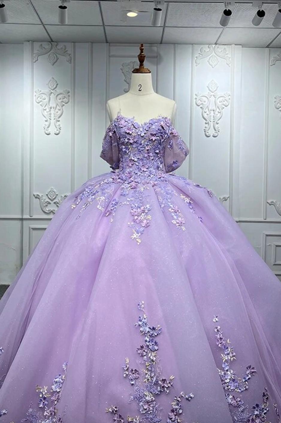 Purple Quinceanera Dress Flower Bow Ball Gown Sweet 16 Dress