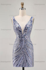 Purple Sequin V-Neck Corset Short Homecoming Dress