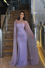 Purple Sheath/Column Prom Dress Halter Neck Beaded Formal Dress