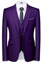Purple Three Piece Notched Lapel Prom Suit