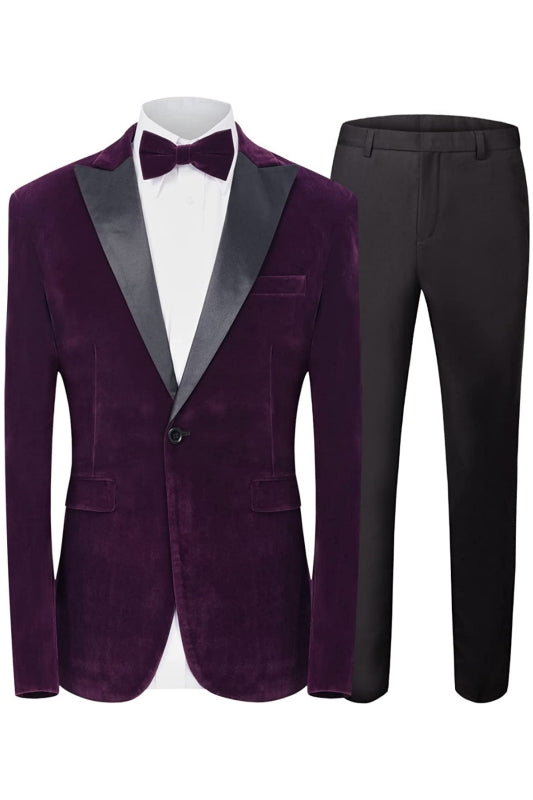 Purple Two Piece Peaked Lapel Velvet Prom Suit
