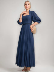 Queen Anne Neckline A line Ankle Length Mother of the Bride Dresses with Pleats Sequins & Beads