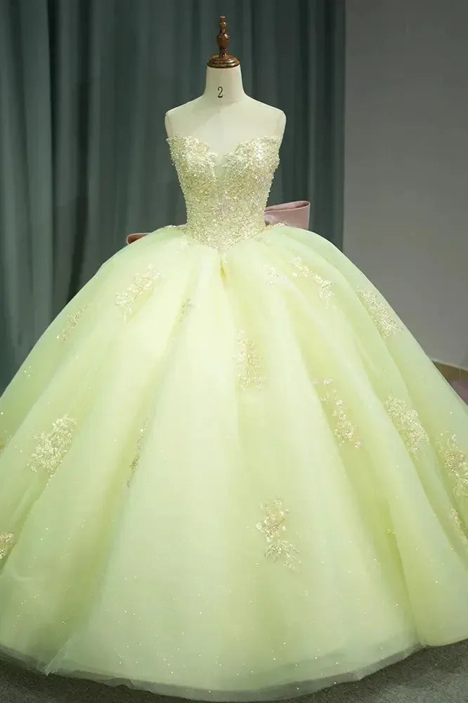 Quinceanera Dress With Strapless Floral Beaded Mexican Sweet 16 Dress Ball Gown Dress