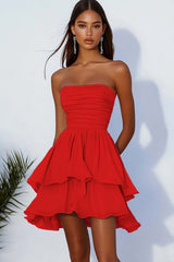 Sky Blue Chiffon Strapless A Line Short Homeoming Dress with Ruffles