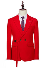 Red Double Breasted Peaked Lapel Prom Suit for Men