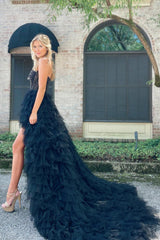 Red Homecoming Dress Beaded A Line Tiered High Low Cocktail Dress