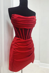 Red Homecoming Dress Corset Asymmetrical Tight Short Cocktail Dresses