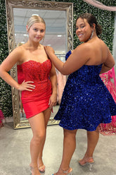 Red Homecoming Dress Corset Sweetheart Bodycon Prom Dress With Appliques