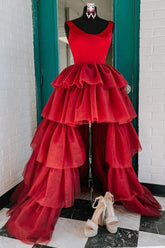 Red Homecoming Dress High Low Tiered Prom Dress