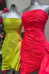Red Homecoming Dress Strapless Ruched Tight Short Prom Dress with Ruffles