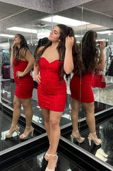 Red Homecoming Dress Strapless Tight Short Prom Dress with Lace