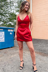 Red Homecoming Dress Tight Short Prom Dress with Pockets