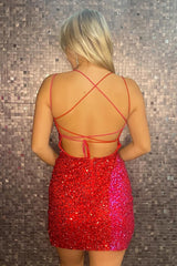 Red Homecoming Dress and Fuchsia Homecoming Dress Sequin Tight Short Prom Dress