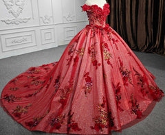 Red Off the Shoulder Quinceanera Dress Ball Gown Sweet 16 Dress