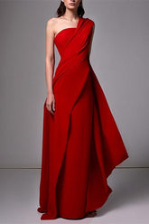 Red One Shoulder Sleeveless Wedding Guest Dress With Pleats Ruched
