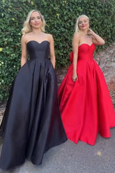 Red Prom Dress A-Line Sweetheart Long Formal Dress With Bow