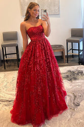 Red Prom Dress Long Evening Dress with Pockets