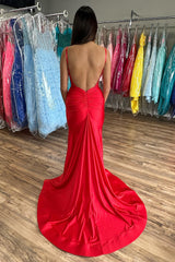 Red Prom Dress Mermaid Backless Long Evening Dress With Slit
