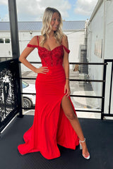 Red Prom Dress Mermaid Long Evening Dress With Sequined Appliques
