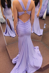 Red Prom Dress Mermaid V Neck Long Evening Dress With Slit