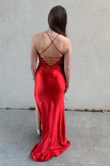 Red Prom Dress Mermiad Corset Long Formal Dress With Slit