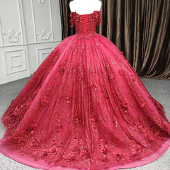 Red Quinceanera Dress Ball Gown Sequined Flowers Sweet 16 Dress