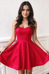 Red Satin Homecoming Dress Sweetheart A Line Short Cocktail Dresses