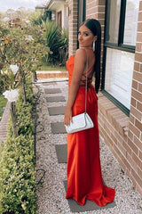 Red Spaghetti Straps Evening Dress with Slit