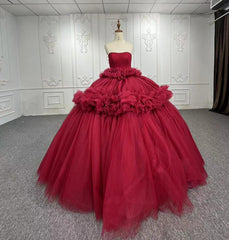 Red Strapless Quinceanera Dress Tulle Ball Gown Sweet 16 Dress