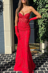 Mermaid Prom Dress Purple Sweetheart Evening Dress With Appliques