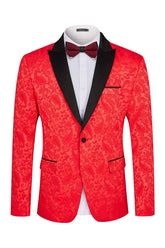 Red Two Piece Jacquard Peaked Lapel Prom Suit