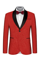 Red Two Piece Jacquard Shawl Lapel Wedding Suit