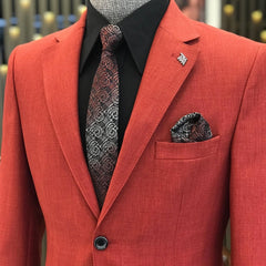 Red Two Piece Notched Lapel Prom Suit