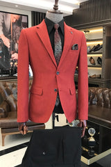 Red Two Piece Notched Lapel Prom Suit