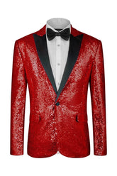 Red Two Piece Peaked Lapel Sequins Prom Suit